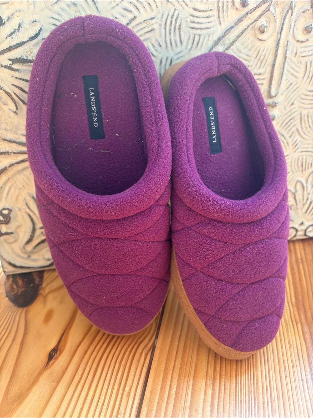 Lands' End Women's Plum Quilted Slip-On Slippers